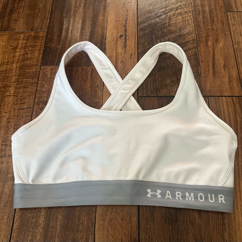 Under Armour White and Gray Racerback Sports Bra